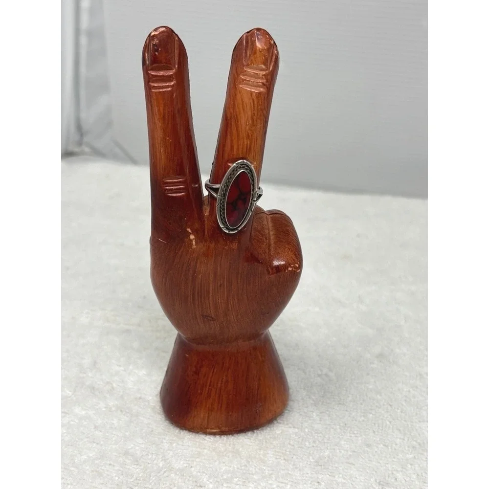 VTG Sterling Silver Mexico Red Howlite Cabochon‎ Statement Ring Size 5.5